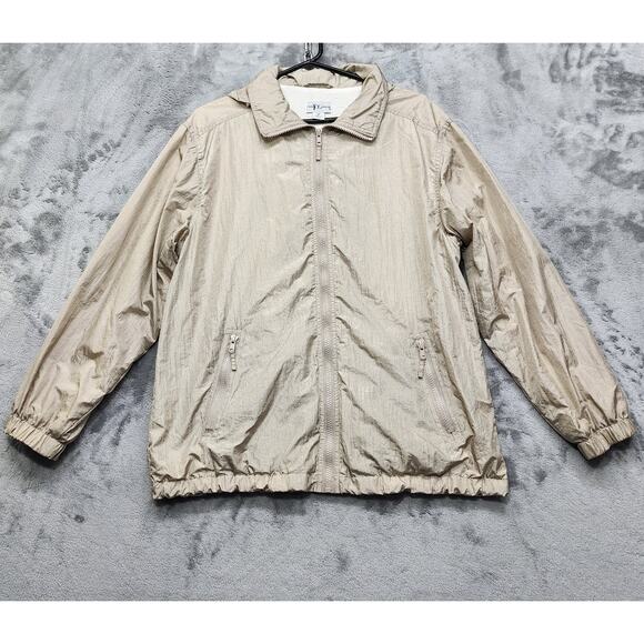 The Tog Shop Jacket Women M Gold Metallic Hooded Rain Coat Full Zip Drawcord Hem - Picture 1 of 10